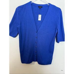 Talbots Plus Royal Blue V Neck Button Front Cardigan Half Sleeve NWT Small Cotto